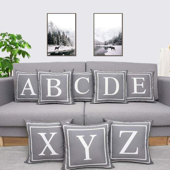 Alphabet A Throw Pillow Case 18 x 18 Inch Fascidorm Gray Pillow Cover English - Picture 9 of 10
